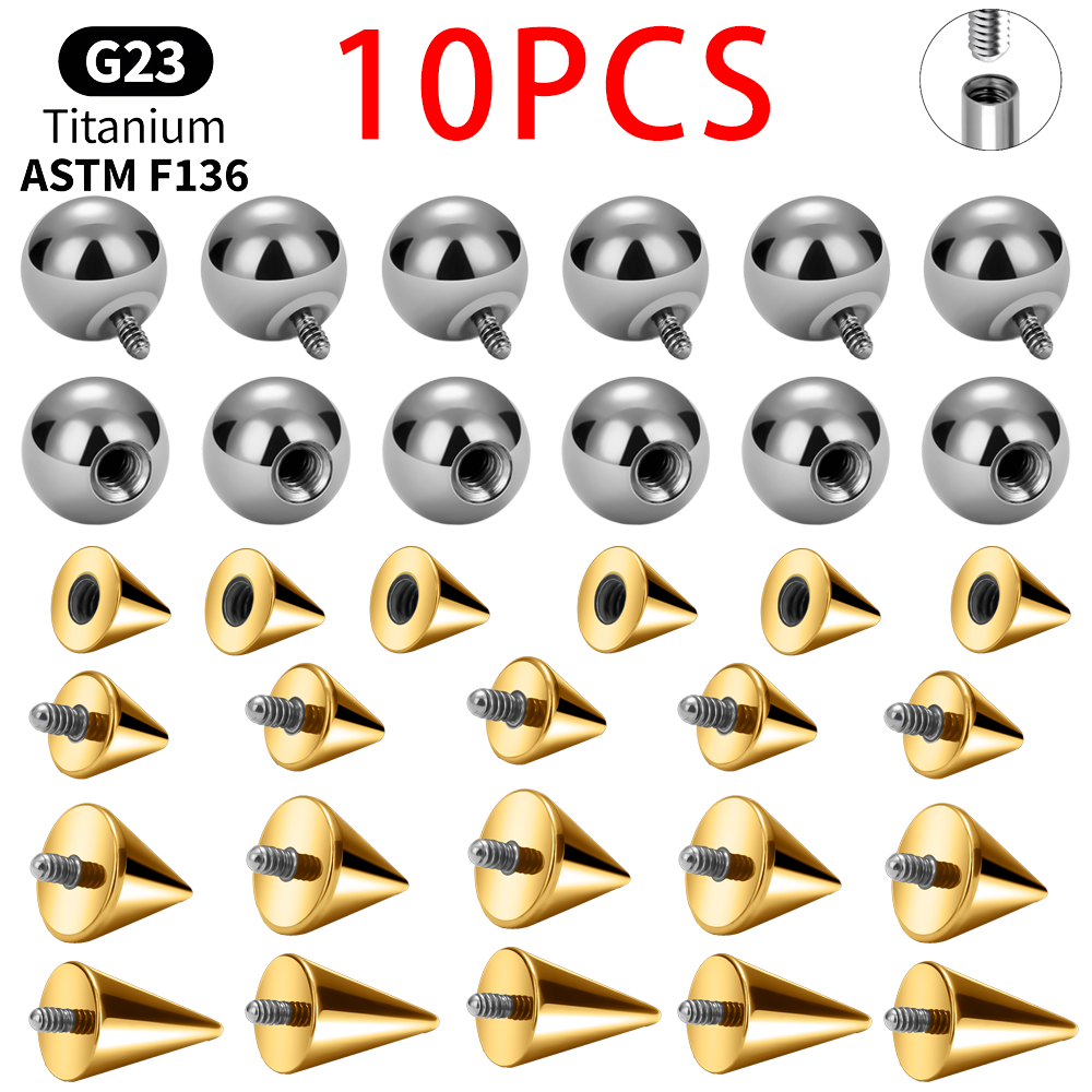Body Jewelry Replacement Ball - Titan-Kugelkegel-Ersatzteile, 10er-Pack, für Helix, Tragus, Labret,
