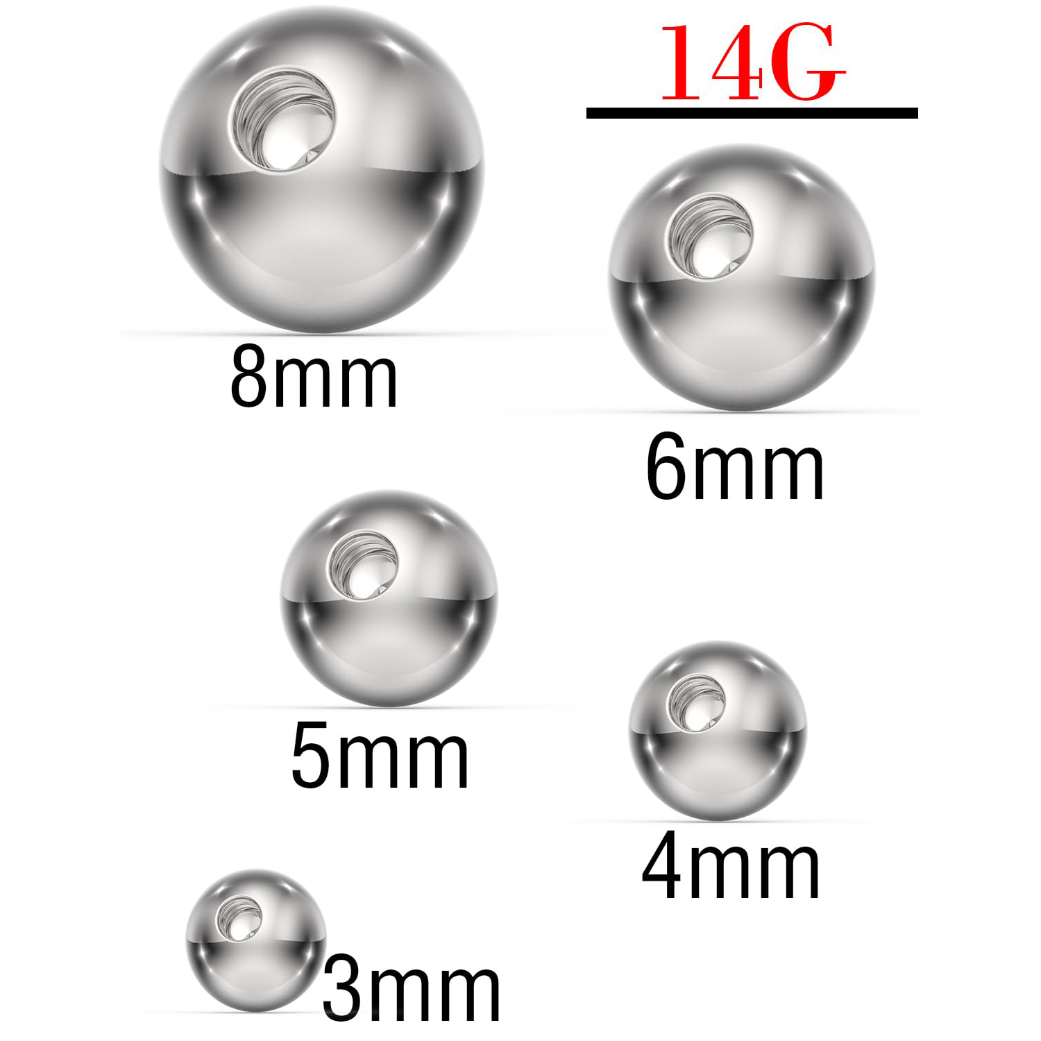 14G 3mm 4mm 5mm 6mm 8mm Außeng – Body Jewelry Replacement Ball Bewertung und Preis